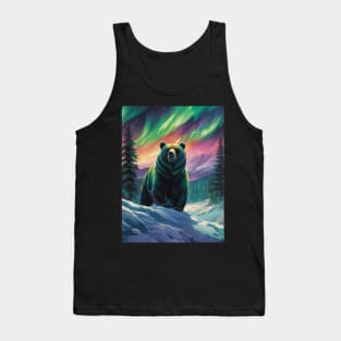 Brown Bear with Forest and Borealis, Colorful, Beautiful Tank Top